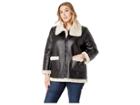 Vince Camuto Specialty Size Plus Size Long Sleeve Pleather Shearling Trimmed Jacket (rich Black) Women's Coat