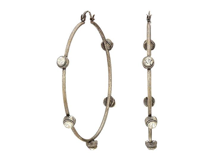 Steve Madden Rhinestone Stud Design Hoop Earrings (gunmetal-tone) Earring