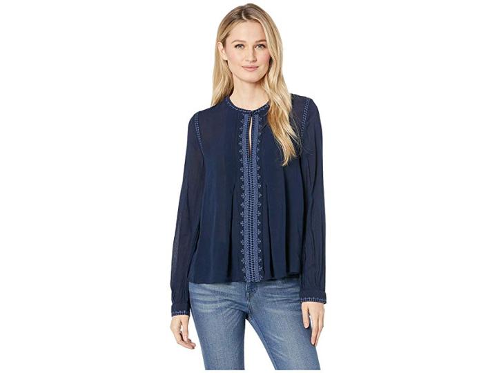 Lucky Brand Embroidered Top (american Navy) Women's Long Sleeve Pullover