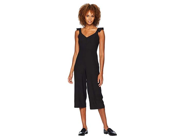 Catherine Catherine Malandrino Sleeveless Cropped Jumpsuit W/ Ruffle Back Detail (black Beauty) Women's Jumpsuit & Rompers One Piece