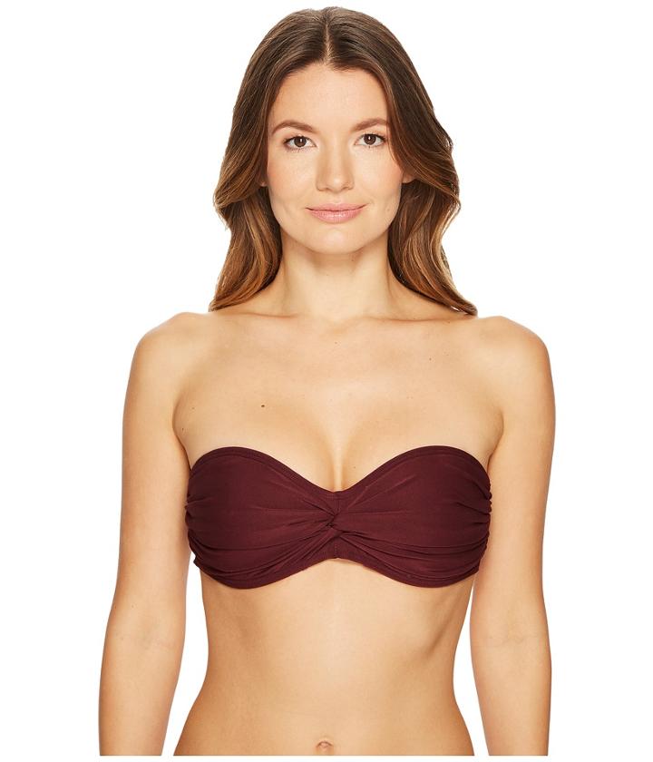 Kate Spade New York Isla Vista #74 Bandeau Bikini Top W/ Molded Cups Removable Halter Neck Ties (deep Cherry) Women's Swimwear