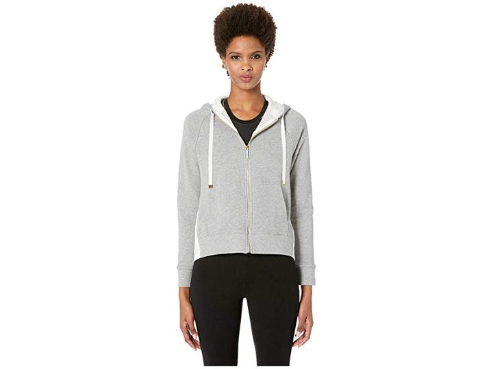 Kate Spade New York Athleisure Heart It Mixed Media Full Zip (flint Heather) Women's Sweater