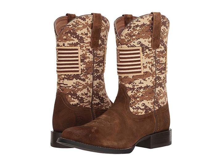 Ariat Sport Patriot Round Toe (antique Mocha Washed Suede/sand Camo Print) Cowboy Boots