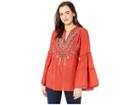 Scully Piper Embroidered Double Tiered Sleeve Tunic (sunset) Women's Blouse
