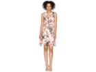 Calvin Klein V-neck Floral Dress With Tie Front Cd8e31mb (watermelon Multi) Women's Dress