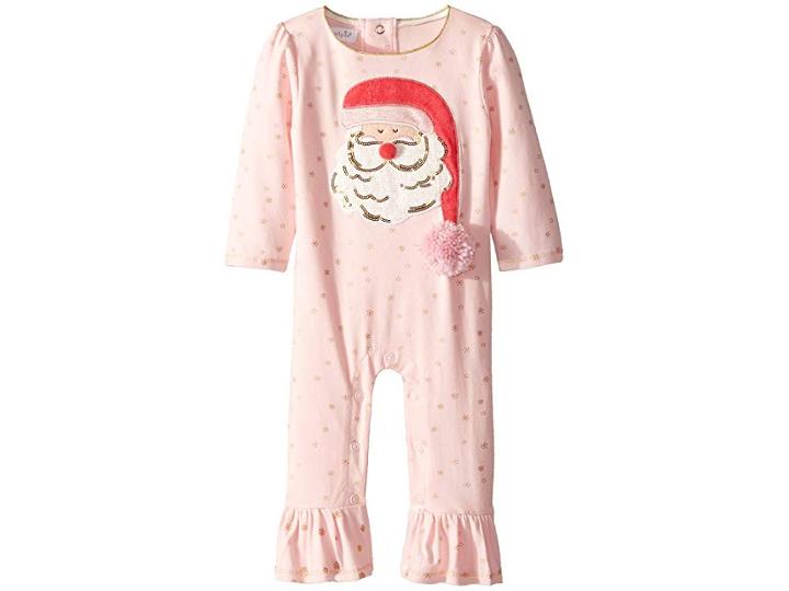 Mud Pie Christmas Santa Ruffle Long Sleeve One-piece Playwear (infant) (pink) Girl's Jumpsuit & Rompers One Piece