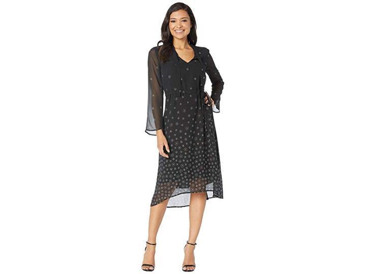 Anne Klein Simone Print Long Sleeve V-neck Fit Flare (anne Black/versailles Combo) Women's Dress