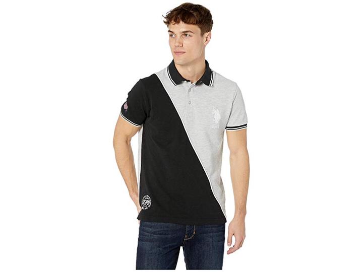 U.s. Polo Assn. Diagonal Color Block Flag Detail Pique Polo (light Grey) Men's Clothing