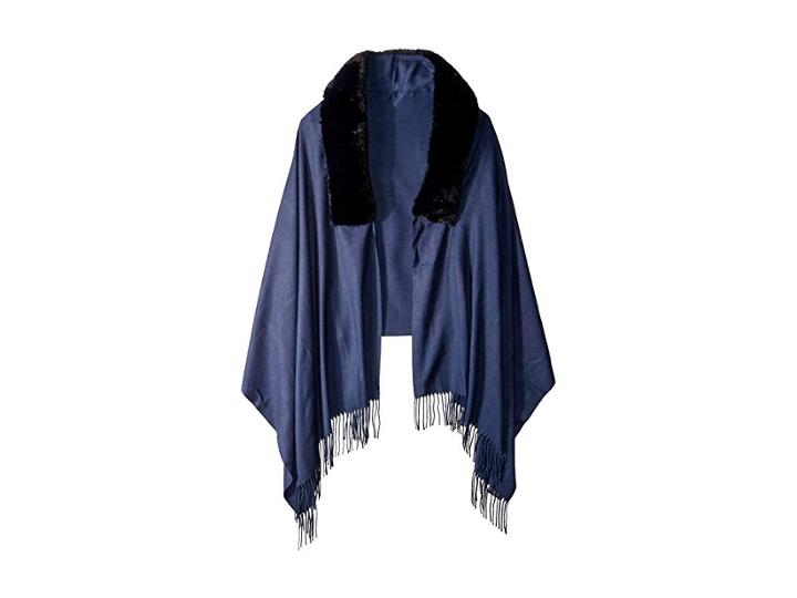 Vince Camuto Faux Fur Trim Pashmina (medieval Blue) Scarves