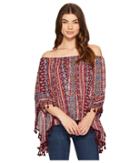 Romeo & Juliet Couture Printed Top With Tassels (berry) Women's Clothing