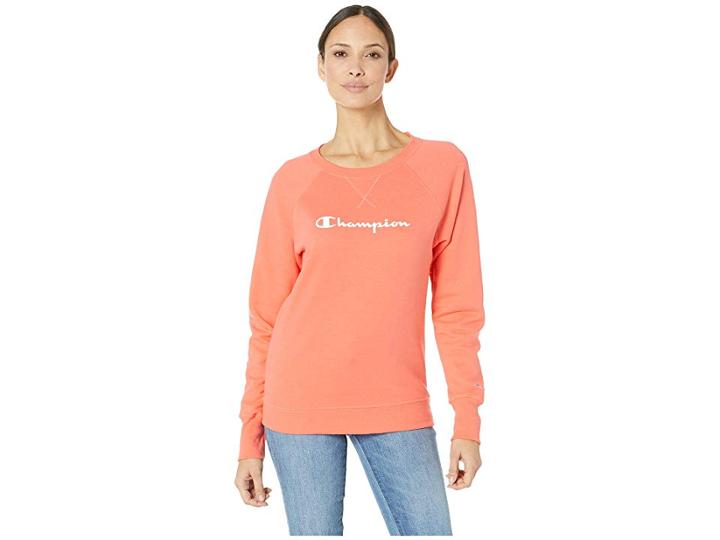 Champion Powerblend Fleece Boyfriend Crew (groovy Papaya) Women's Clothing