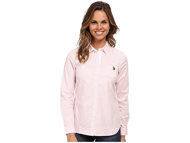 U.s. Polo Assn. Long Sleeve Vertical Stripe Shirt (prism Pink) Women's Clothing