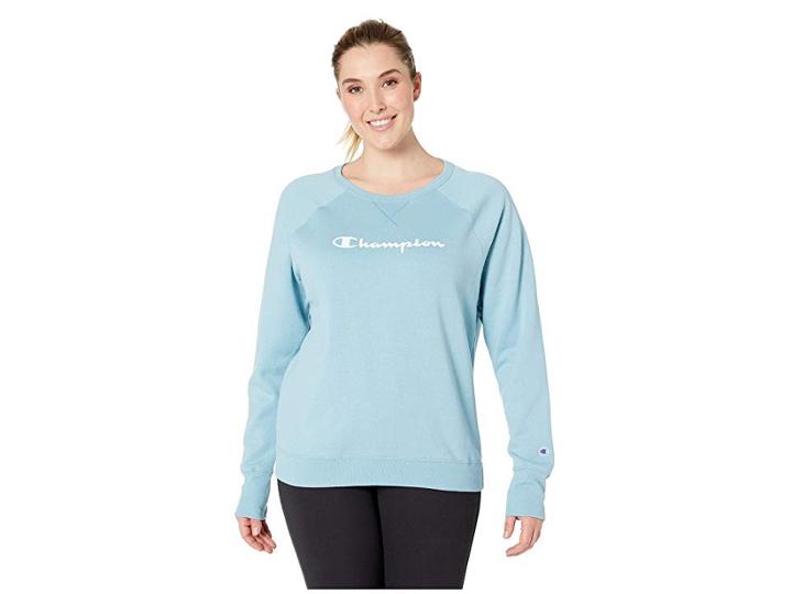 Champion Powerblend Fleece Boyfriend Crew (cornflower Teal) Women's Clothing