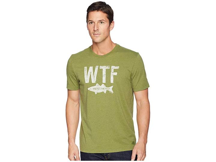 Life Is Good Wtf Fish Crusher Tee (heather Tree Green) Men's T Shirt