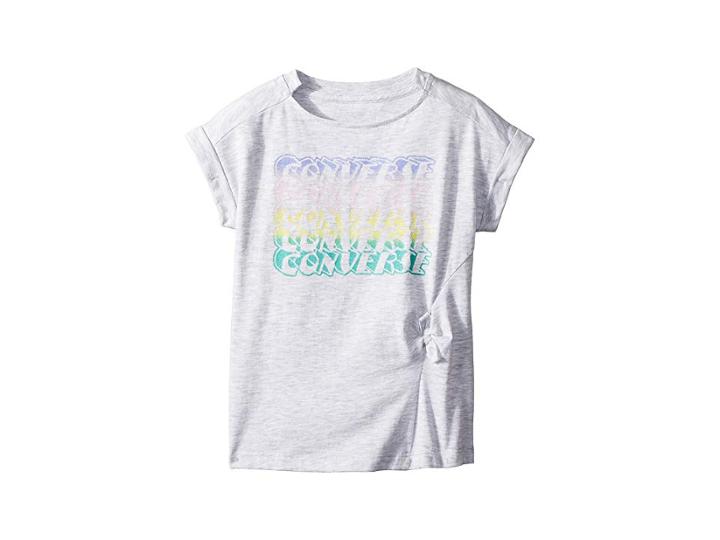 Converse Kids Asymmetrical Tie Front Tee (toddler/little Kids) (lunar Rock Heather) Girl's T Shirt
