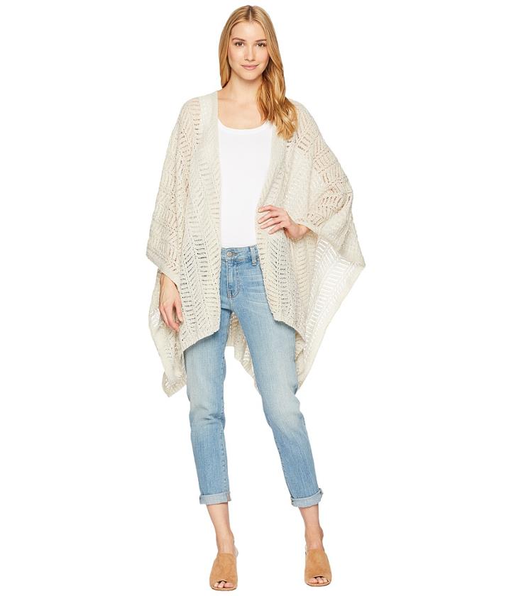 Calvin Klein Pointelle Chevron Lurex Shawl (eggshell) Women's Sweater