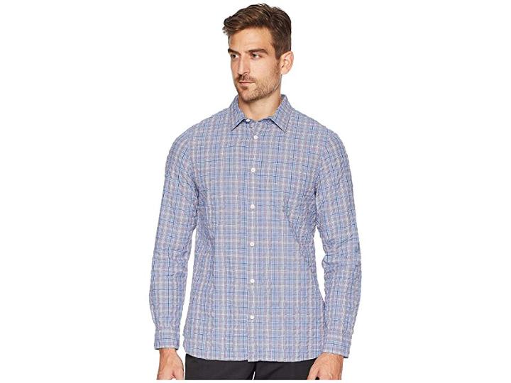 Calvin Klein Long Sleeve Flannel Button Down (clear Sky) Men's Long Sleeve Button Up
