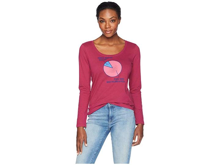 Life Is Good Pizza Wish Crusher Scoop Long Sleeve T-shirt (wild Cherry) Women's T Shirt