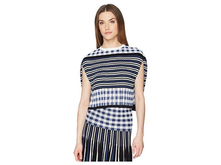 Sonia Rykiel Vichy Plaid Pleats Cape (blue/white) Women's Clothing