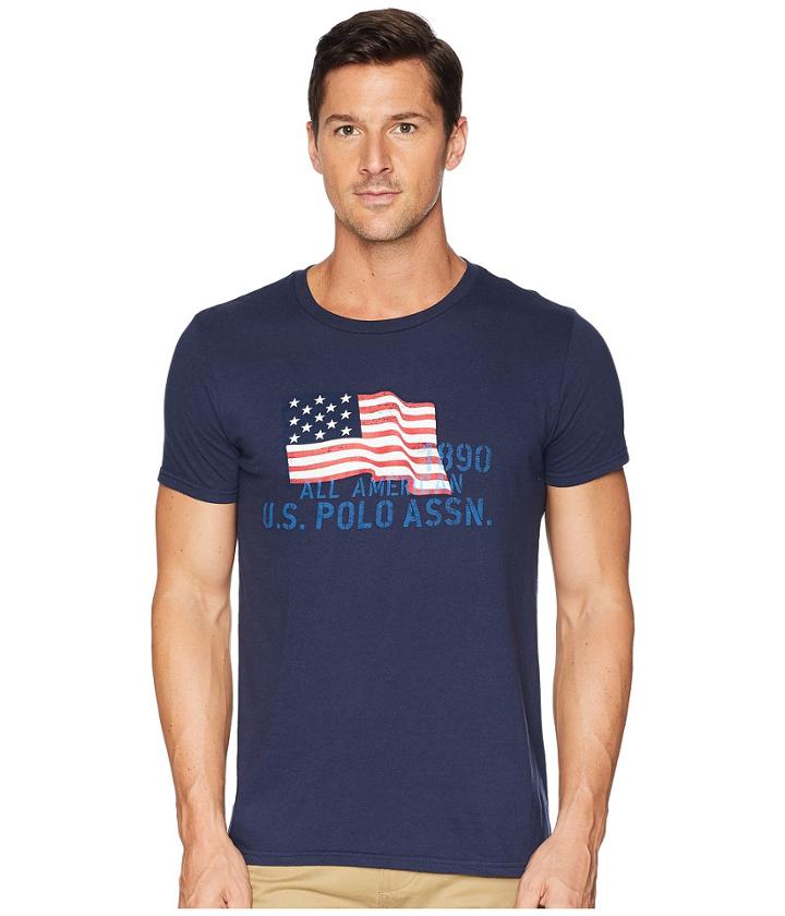 U.s. Polo Assn. Uspa Flag Chest Crew Tee (classic Navy) Men's Long Sleeve Pullover