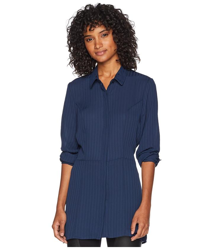 Bcbgmaxazria Pleated Button Down Tunic Dress (dark Navy) Women's Dress