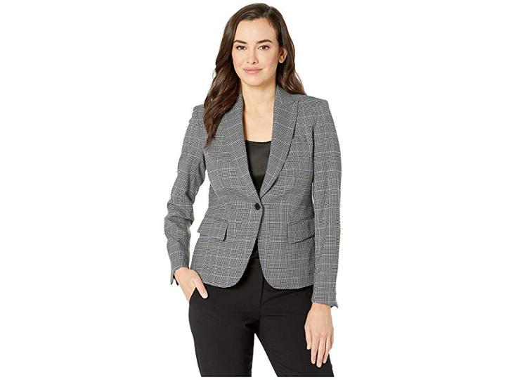 Anne Klein Plaid Peak Lapel Jacket (versailles Combo) Women's Jacket