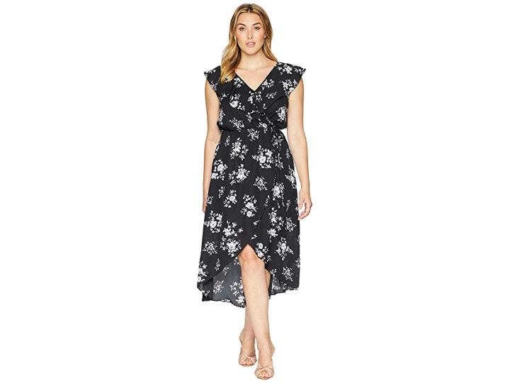 Kari Lyn Plus Size Eloise V-neck Ruffle Floral Dress (black) Women's Dress