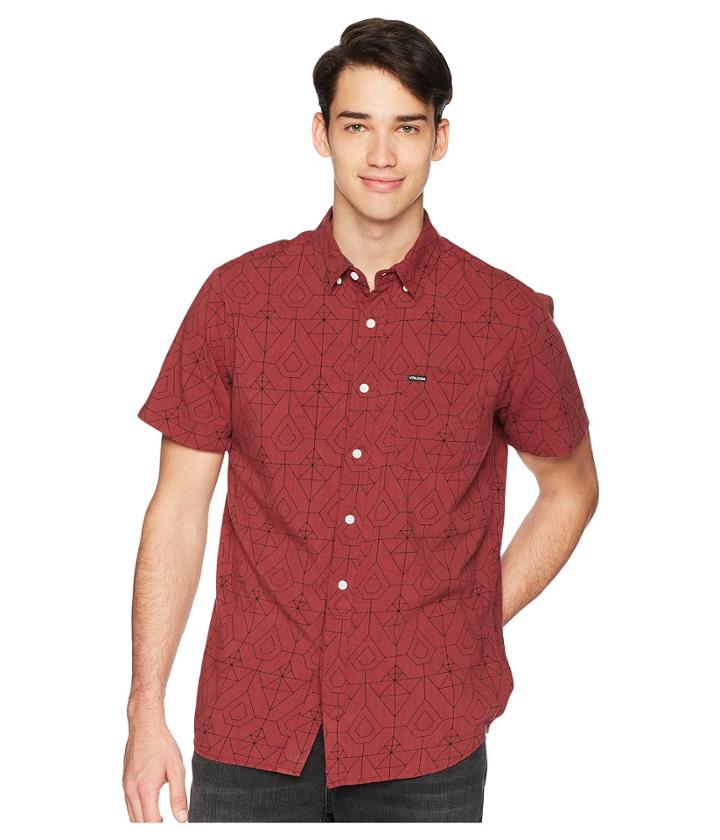 Volcom Geo Print Short Sleeve Woven Shirt (crimson) Men's Short Sleeve Button Up