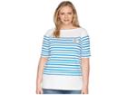Lauren Ralph Lauren Plus Size Lrl Striped Cotton T-shirt (soft White/vivid Cyan) Women's Clothing
