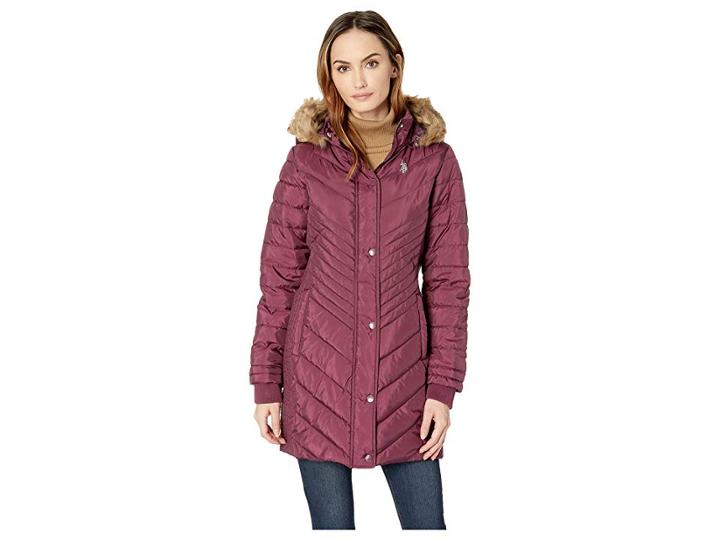 U.s. Polo Assn. Parka With Faux Fur Hood (merlot) Women's Coat