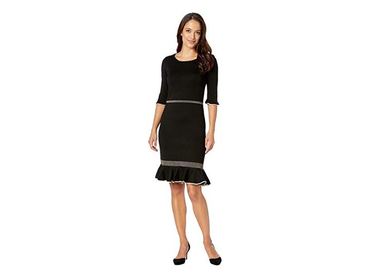 Taylor Short Sleeve Flounce Skirt Sweater Dress (black/blush) Women's Dress