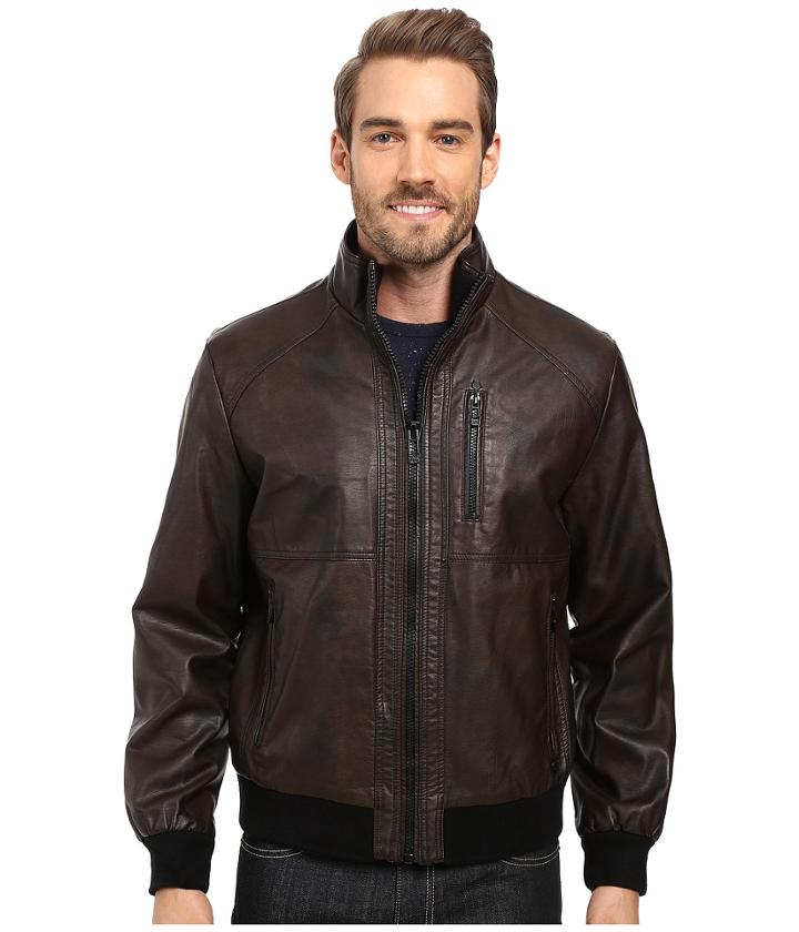 Calvin Klein Faux Leather Bomber (heritage Brown) Men's Coat
