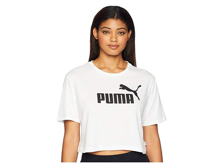 Puma Ess+ Cropped Logo Tee (white) Women's T Shirt