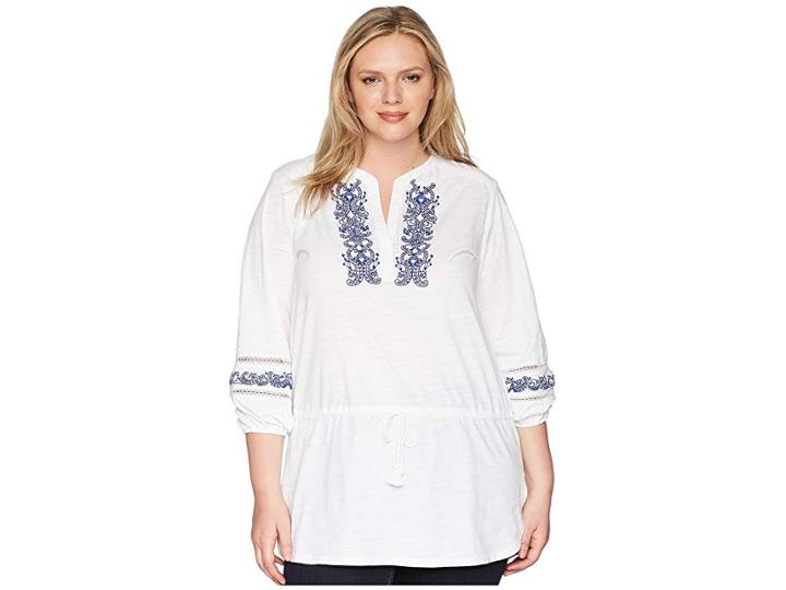 Lauren Ralph Lauren Plus Size Embroidered Cotton Top (soft White) Women's Clothing