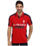 U.s. Polo Assn. Short Sleeve Multi Logo Pique Polo (engine Red) Men's Short Sleeve Pullover