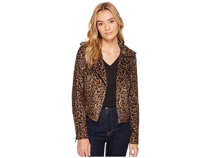 Romeo & Juliet Couture Leopard Print Moto Jacket (brown Combo) Women's Coat