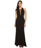 Adrianna Papell Long Jersey Gown With Illusion Mesh Inset Detail (black) Women's Dress