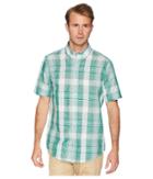 Chaps Short Sleeve Cotton Linen Woven Shirt (bush Green Multi) Men's Clothing