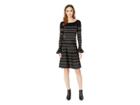 Taylor Bell Sleeve A Line Printed Sweater Dress (black/champagne) Women's Dress