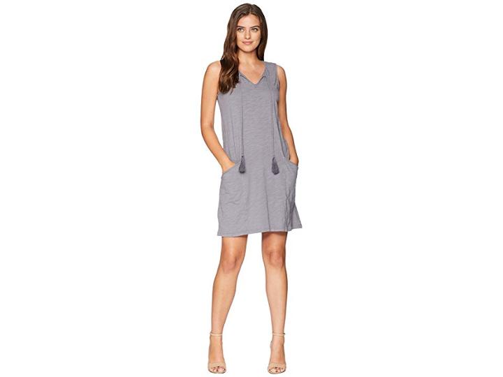 Mod-o-doc Slub Jersey Notch Seamed Tank Dress With Pockets (steel) Women's Dress