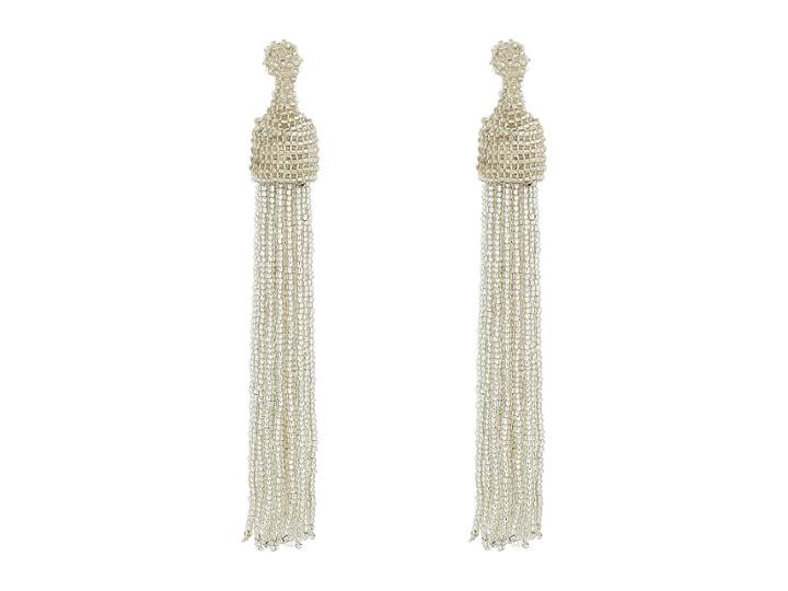 Kenneth Jay Lane Silver Seed Bead Tassel Direct Post Earrings (silver) Earring
