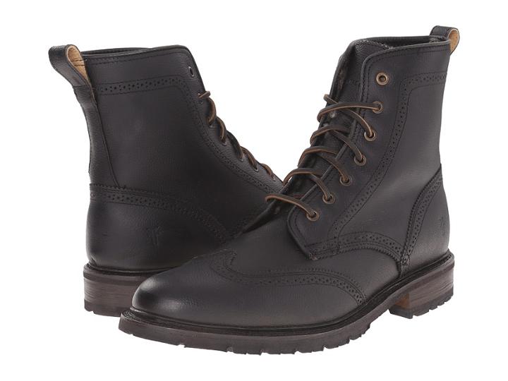 Frye James Lug Wingtip Boot Shearling (black Wp Soft Pebbled Full Grain) Men's Lace-up Boots