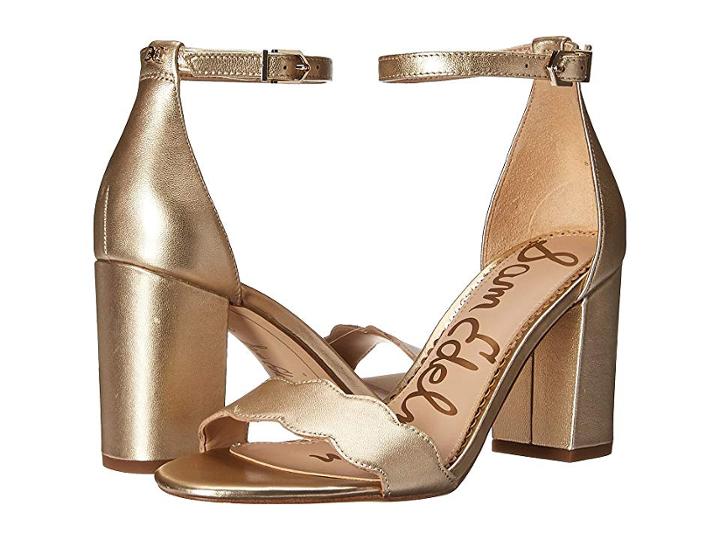 Sam Edelman Odila Ankle Strap Sandal Heel (molten Gold Soft Metallic Sheep Leather) Women's Shoes