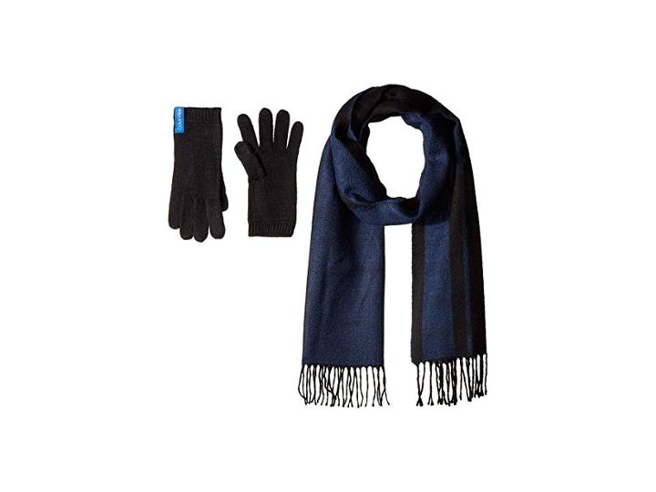 Calvin Klein Two-piece Varsity Ck Scarf, Knit Touch Gloves (adrenaline Blue) Scarves