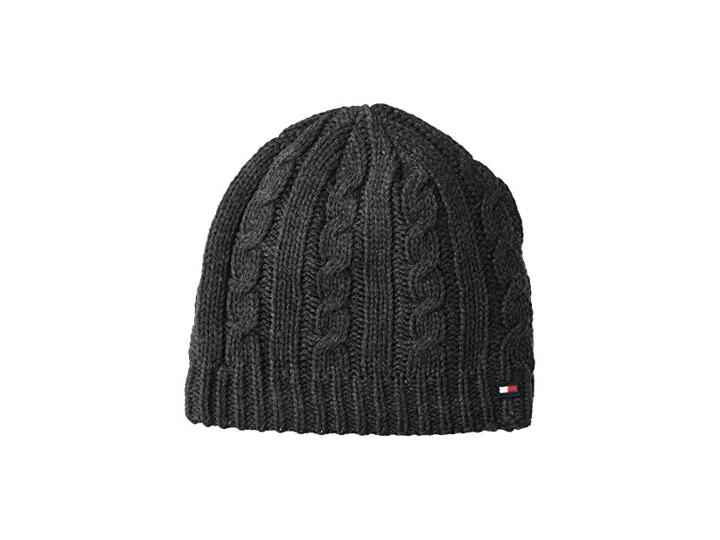 Tommy Hilfiger Chunky Fleece Lined Cable Hat (charcoal) Caps