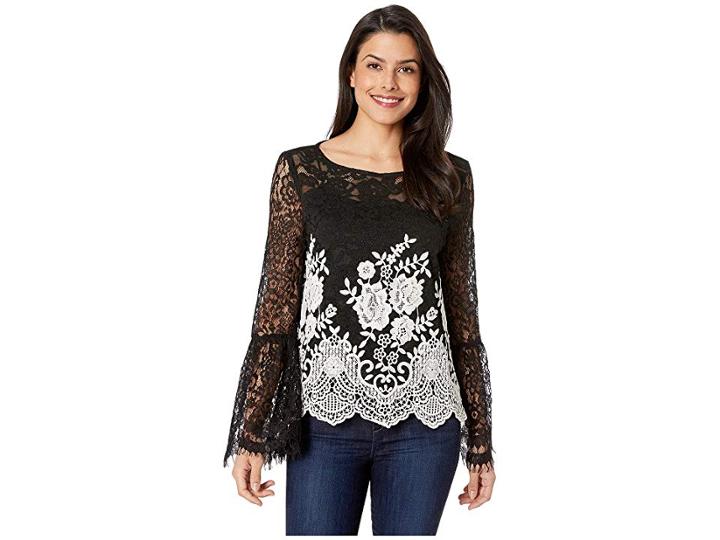 Karen Kane Contrast Border Lace Top (black/cream) Women's Clothing