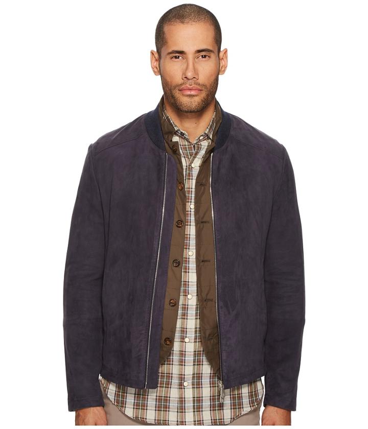 Eleventy Suede Baseball Jacket (ink) Men's Coat