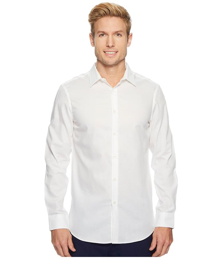 Perry Ellis Slim Solid Dobby Performance Dress Shirt (bright White) Men's Clothing