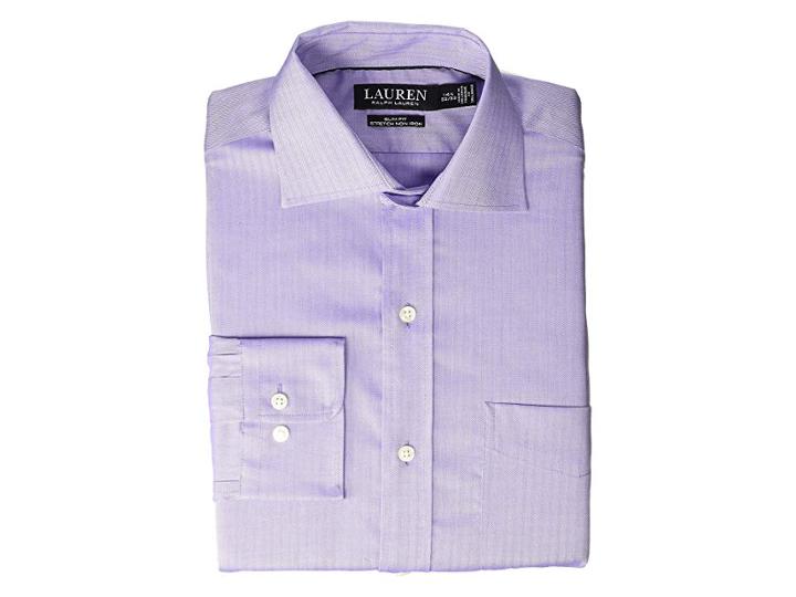 Lauren Ralph Lauren Non-iron Slim Fit Stretch Herringbone Dress Shirt (purple) Men's Long Sleeve Button Up