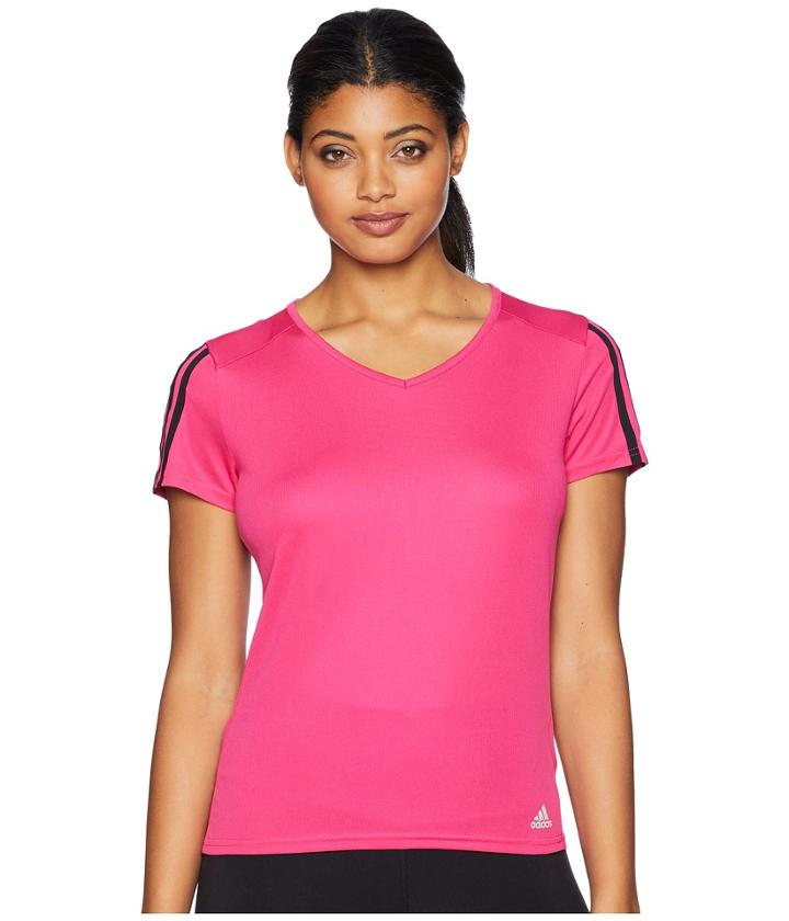 Adidas 3-stripes Run Tee (real Magenta/black) Women's T Shirt